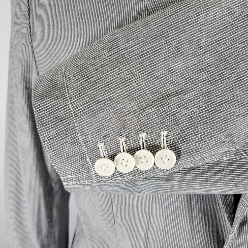 Material London Men's Sport Coat Blazer Two Button Unstructured Gray Striped‎ LG
